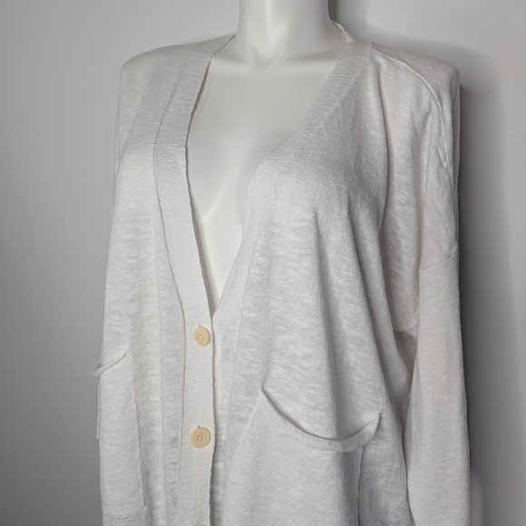 Eileen Fisher White V Neck Long Sleeve Button Up Cotton Linen Cardigan 3X - Picture 2 of 8